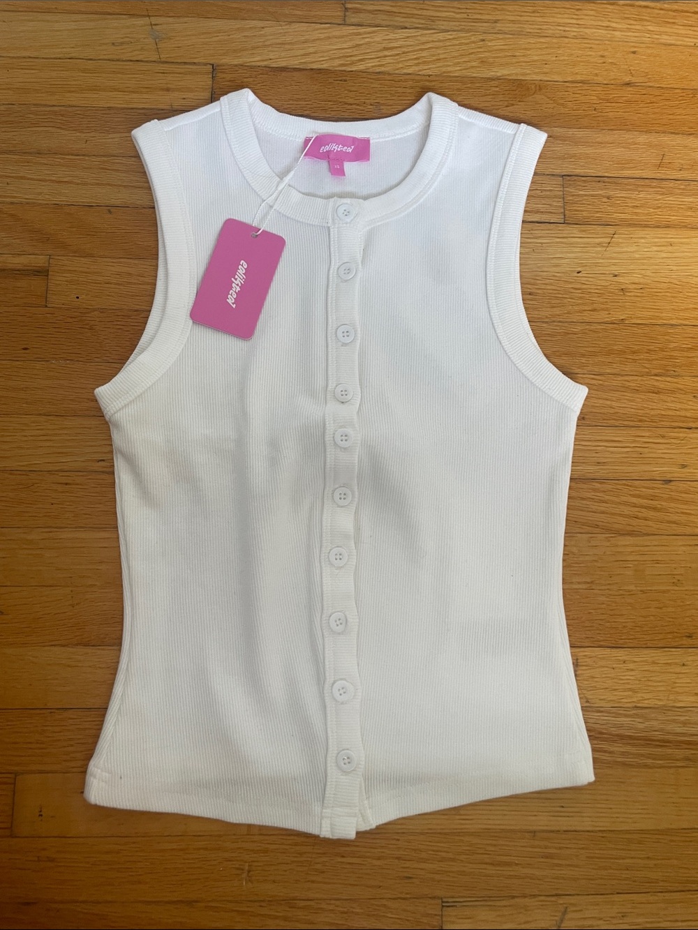 Basel Button Up Tank Top Edikted White Ribbed Button-Front Tank Top